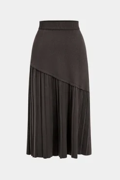 MICAS Knitwear|Knit Bottoms-Knitted Pleated High Waist Skirt COFFEE