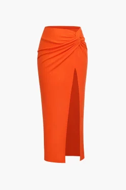 MICAS Skirts-Knot Side Slit Knit Midi Skirt