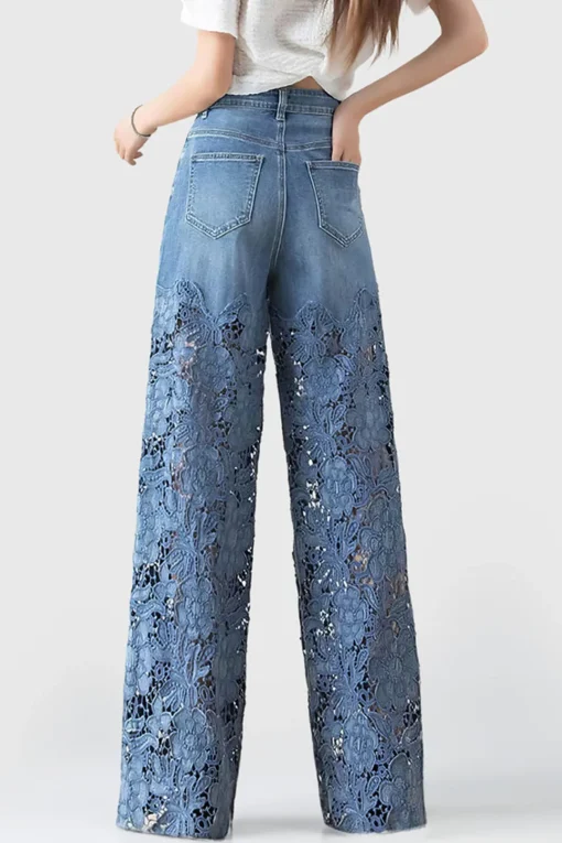 MICAS Jeans-Lace Cut Out Patchwork Wide Leg Jeans SKY BLUE