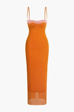 MICAS Midi Dresses-Lace Trim Cami Midi Dress