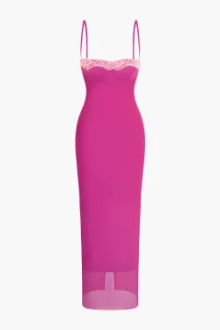 MICAS Midi Dresses-Lace Trim Cami Midi Dress