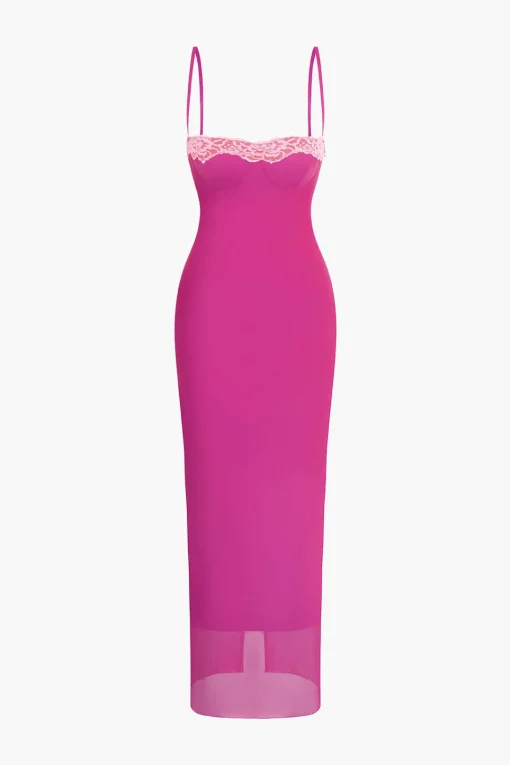 MICAS Midi Dresses-Lace Trim Cami Midi Dress