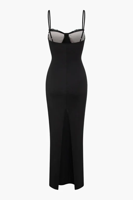 MICAS Maxi Dresses-Lace Trim Patchwork Maxi Dress BLACK
