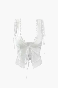 MICAS Tank Tops & Cami-Lace Trim Tie Front Tank Top