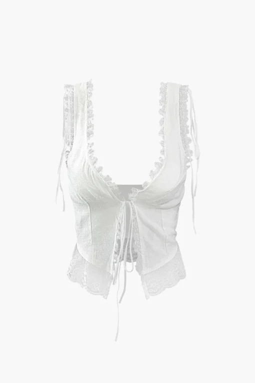 MICAS Tank Tops & Cami-Lace Trim Tie Front Tank Top