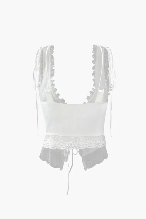 MICAS Tank Tops & Cami-Lace Trim Tie Front Tank Top