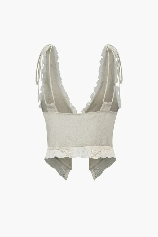 MICAS Tank Tops & Cami-Lace Trim Tie Front Tank Top