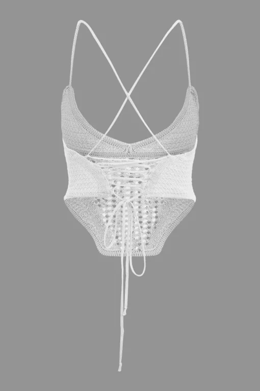 MICAS Knit Sets-Lace Up Crisscross Knit Crop Top And Mini Skirt Set