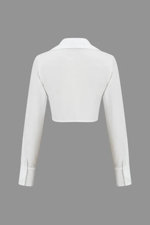 MICAS Long Sleeve Tops|Long Sleeves Tops-Lace-Up Tie-Up Long-Sleeve Shirt WHITE