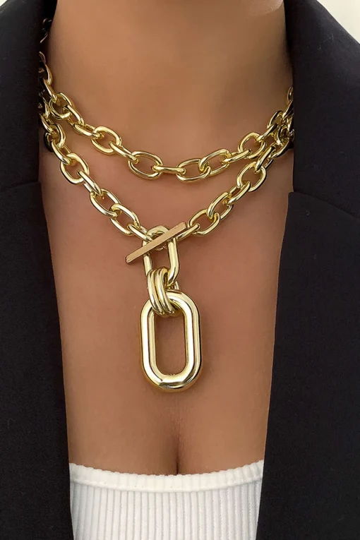 MICAS Necklaces|Accessories-Large Pendant Multi-Layer Necklace GOLD