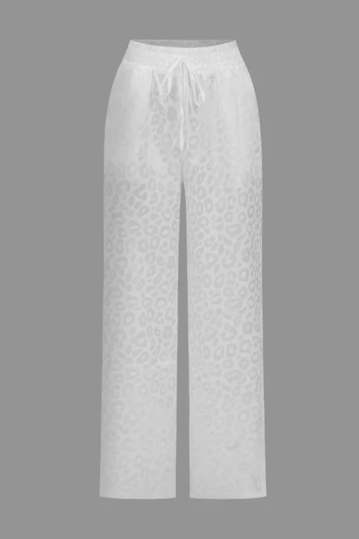 MICAS Pant Sets|Vacation Sets-Leopard Print Loose Long Sleeve Trouser Set WHITE