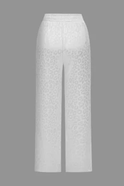 MICAS Pant Sets|Vacation Sets-Leopard Print Loose Long Sleeve Trouser Set WHITE