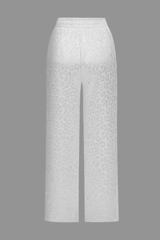 MICAS Pant Sets|Vacation Sets-Leopard Print Loose Long Sleeve Trouser Set WHITE