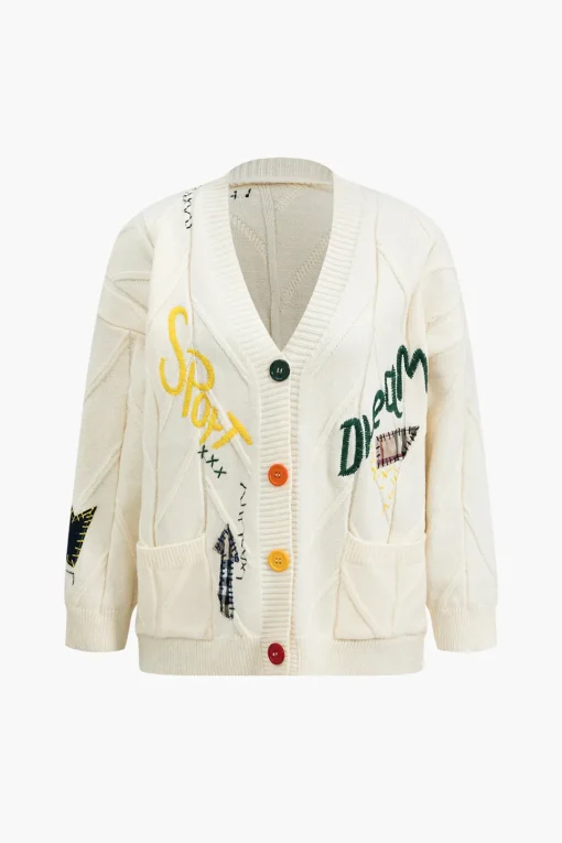 MICAS Outerwear|Outerwear-Letter Embroidery Sweater Cardigan