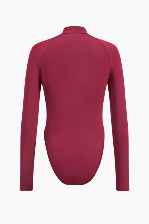 MICAS Bodysuits-Letter Print Long Sleeve Bodysuit BURGUNDY