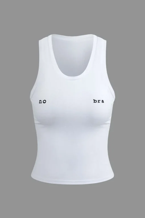 MICAS Tank Tops & Cami-Letter Print Round Neck Tank Top WHITE