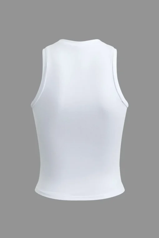 MICAS Tank Tops & Cami-Letter Print Round Neck Tank Top WHITE