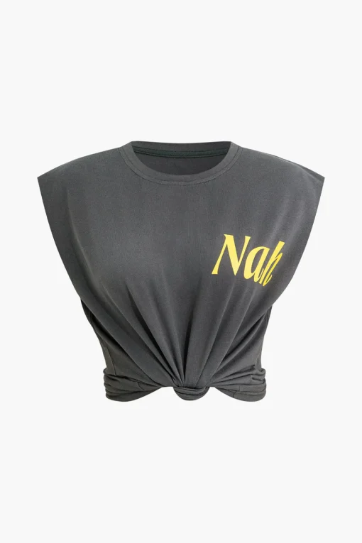MICAS T-Shirts-Letter Print Sleeveless T-shirt