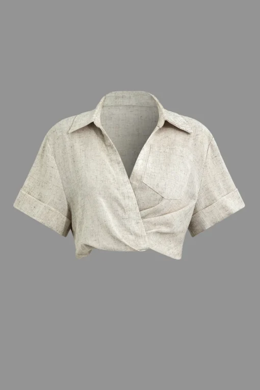 MICAS Blouses & Shirts-Linen Cross Crop Shirt IVORY