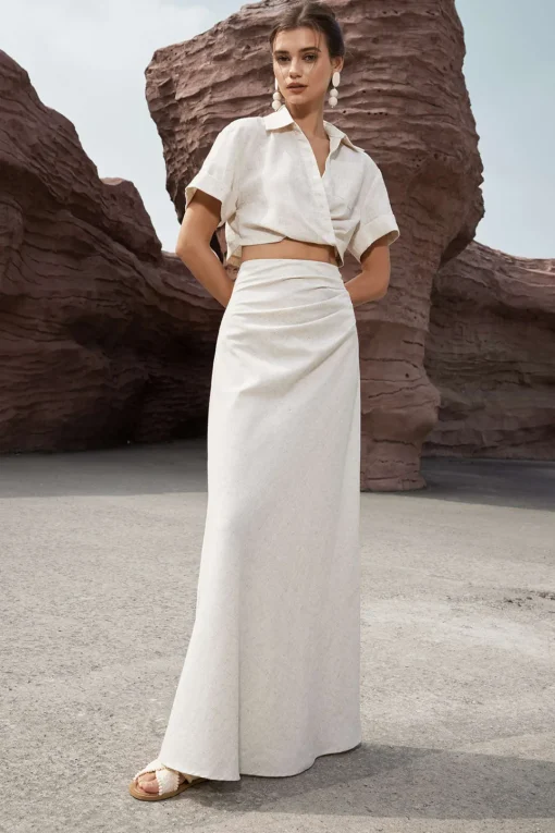 MICAS Blouses & Shirts-Linen Cross Crop Shirt IVORY