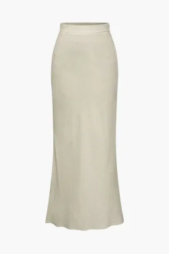 MICAS Skirts-Linen-Blend High-Waisted Maxi Skirt WHEAT
