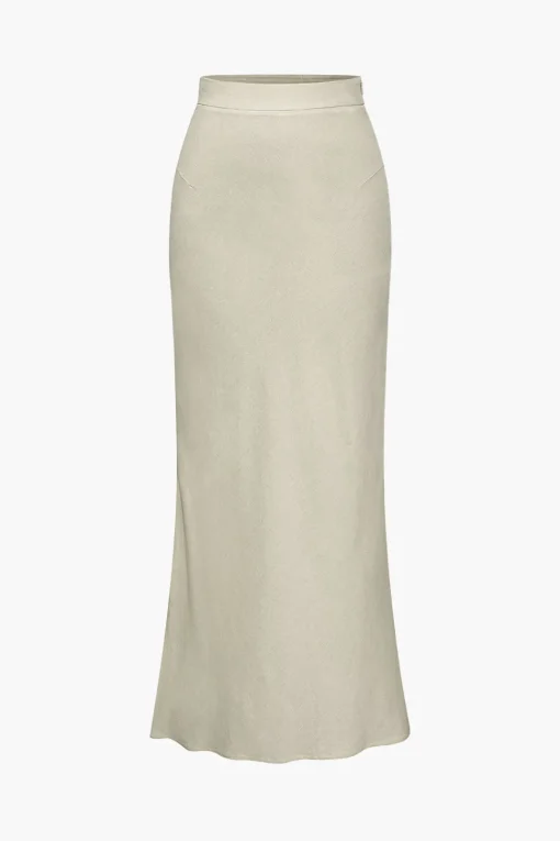 MICAS Skirts-Linen-Blend High-Waisted Maxi Skirt WHEAT