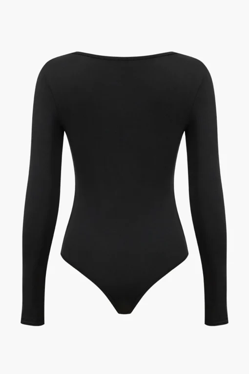 MICAS Bodysuits-Long Sleeve Zipper Front Bodysuit BLACK