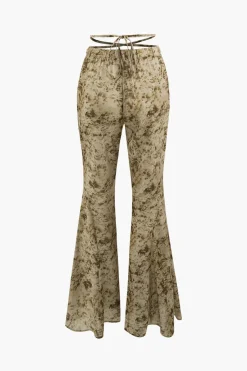MICAS Pants-Low Rise Tie Dye Tie Waist Flare Leg Pants BROWN