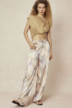MICAS Pants-Marble Print High Waisted Full-length Straight Leg Pants