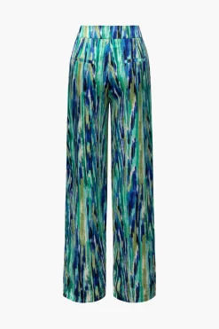 MICAS Pants-Marble Print High Waisted Full-length Straight Leg Pants