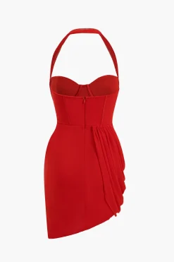 MICAS Mini Dresses-Mesh Halter Neck Backless Bustier Mini Dress CHILI
