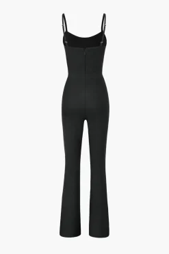 MICAS Jumpsuits & Rompers-Mesh Panel Flared Leg Jumpsuit BLACK