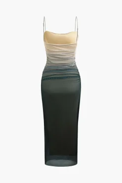 MICAS Maxi Dresses-Mesh Ruched Cami Maxi Dress