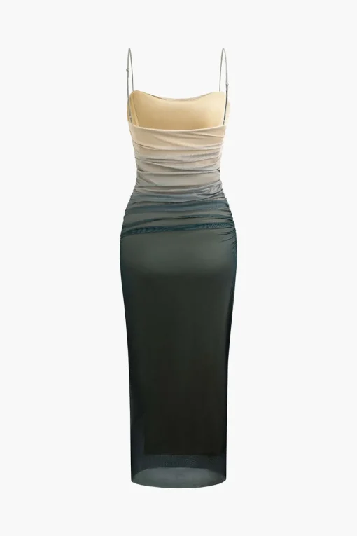 MICAS Maxi Dresses-Mesh Ruched Cami Maxi Dress