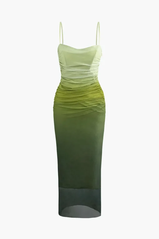 MICAS Maxi Dresses-Mesh Ruched Cami Maxi Dress