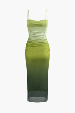 MICAS Maxi Dresses-Mesh Ruched Cami Maxi Dress