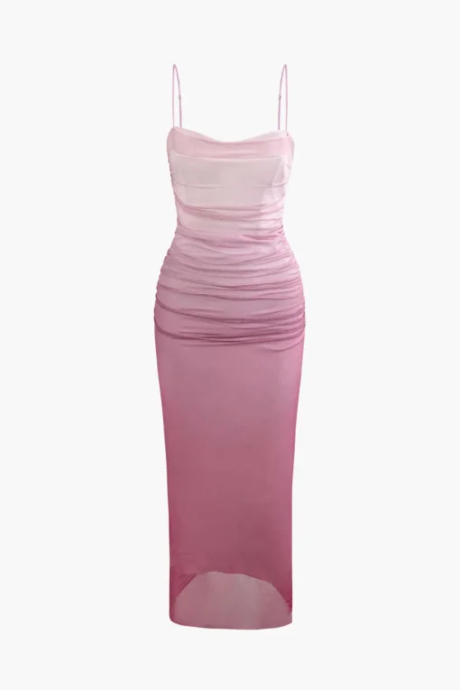 MICAS Maxi Dresses-Mesh Ruched Cami Maxi Dress