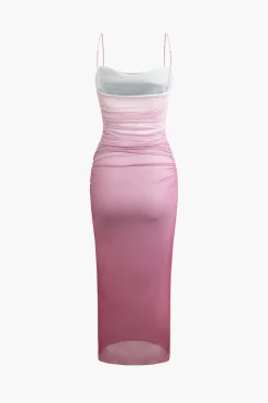 MICAS Maxi Dresses-Mesh Ruched Cami Maxi Dress