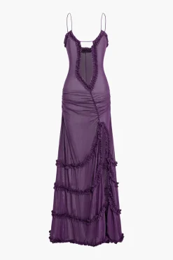 MICAS Maxi Dresses-Mesh Ruched Layered Frill Slip Maxi Dress