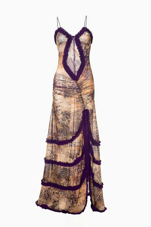 MICAS Maxi Dresses-Mesh Ruched Layered Frill Slip Maxi Dress