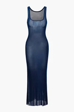 MICAS Maxi Dresses-Mesh Square Neck Sleeveless Maxi Dress ROYAL