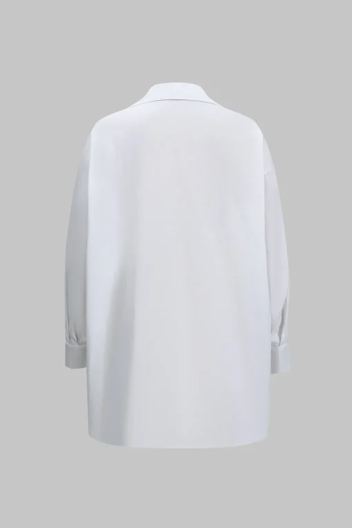 MICAS Long Sleeve Tops|Long Sleeves Tops-Metal Button Long-Sleeve Shirt WHITE