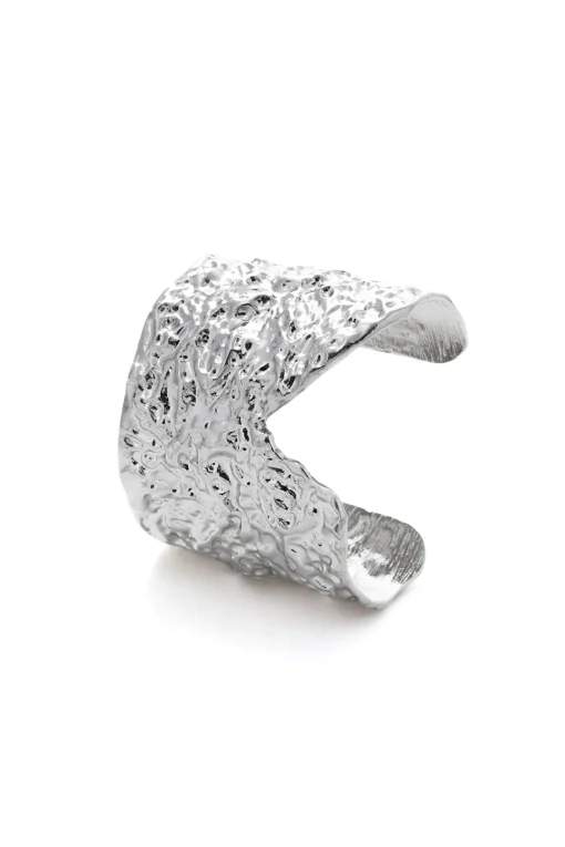 MICAS Bracelets|Accessories-Metal V Notch Cuff Bracelet SILVER