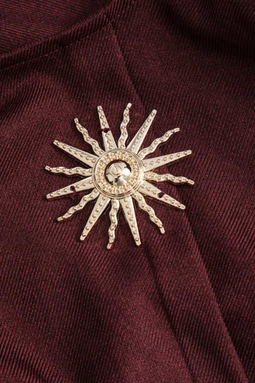 MICAS Mini Dresses-Metallic Button Sleeveless Round Neck Mini Dress BURGUNDY