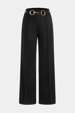 MICAS Pants-Metallic Decor Straight Leg Trousers BLACK