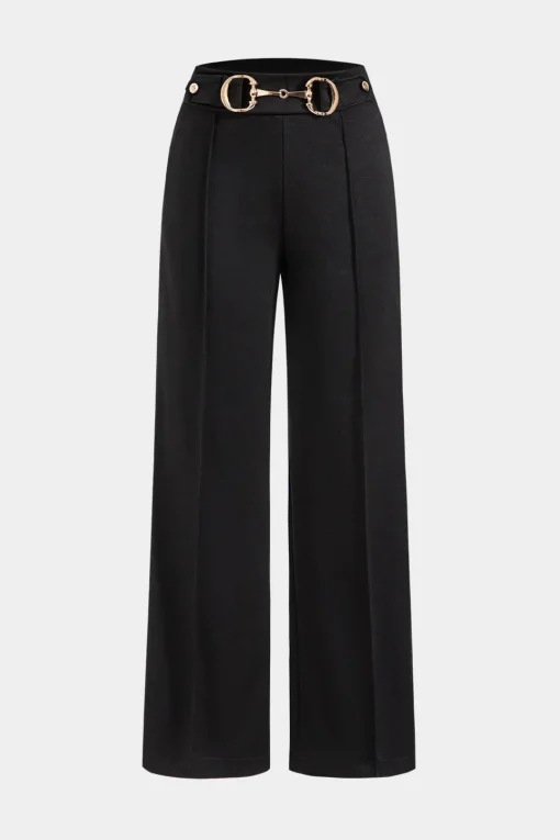 MICAS Pants-Metallic Decor Straight Leg Trousers BLACK