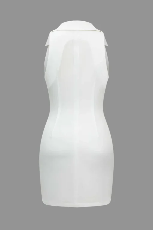 MICAS Mini Dresses-Multi-Button Collared Pocket Mini Dress WHITE