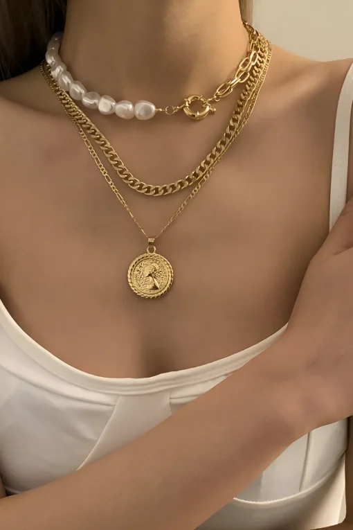 MICAS Necklaces|Accessories-Multi-Layer Pearl Necklace GOLD