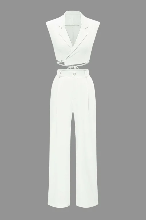 MICAS Pant Sets-Notched Lapel Tie Back Vest And Straight Leg Suit Pants Set