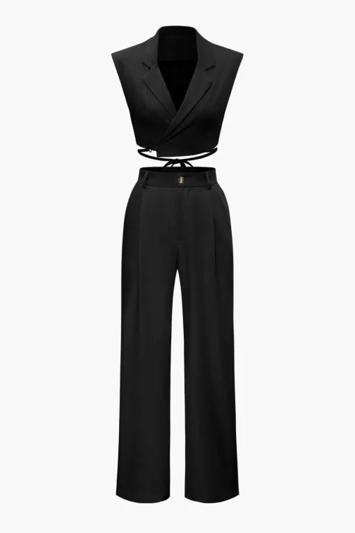 MICAS Pant Sets-Notched Lapel Tie Back Vest And Straight Leg Suit Pants Set